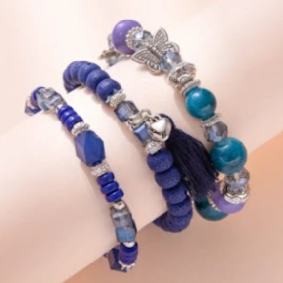 3pcs/set Boho Style Tassel Butterfly Charm, Multilayer Beaded Bracelets - Picture 3 of 4